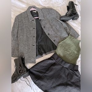 Vintage Talbots, pea coat black and white tweed size 14 wool,silk and cashmere